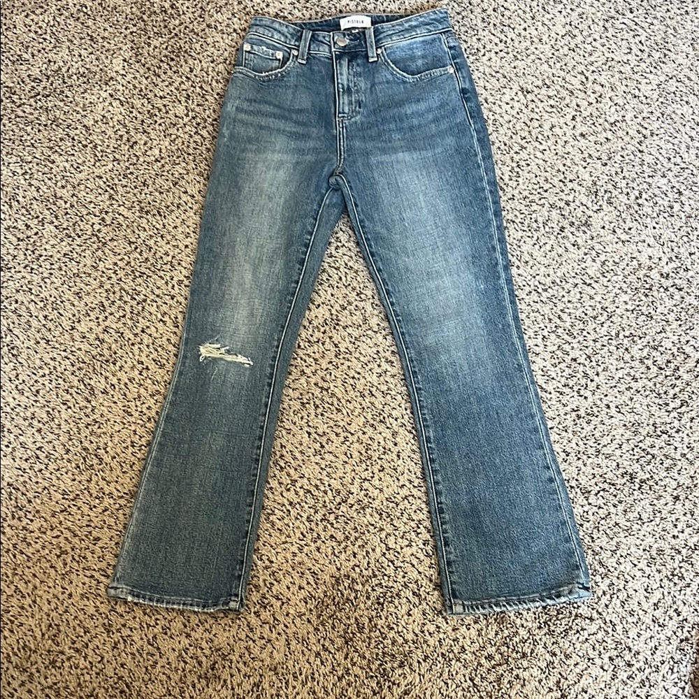 NWT Pistola Lennon high rise cropped boot with distressing at the knee. Size 24